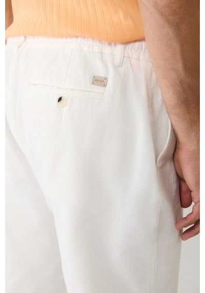 Avva Erkek Kırık Beyaz Beli Lastikli Keten Karışımlı Relaxed Fit Şort B003731