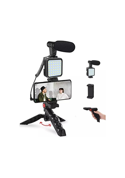 Ayrex Tripod, Selfie, Video Üretimi İçin Kit, Stand, Uzaktan Kumandalı Mikrofon Led Işık Ve Mini Tripod Telefon Vlo