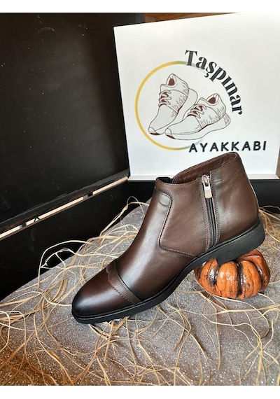 Taşpınar 010 %100 Hakiki Deri Erkek Günlük Kışlık Rahat Klasik Fermuarlı Bot 39-45 Kahverengi