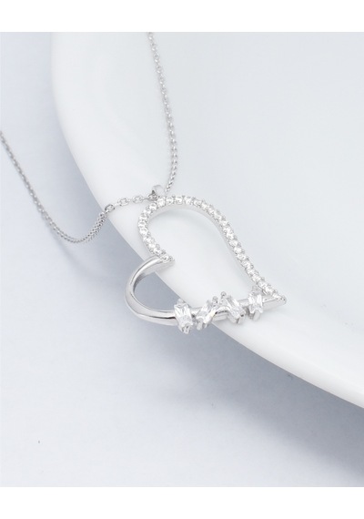 Brezza Lusso Jewelry Diamond Model Special Baget Kalp Kadın Gümüş Kolye 42 CM 42 CM