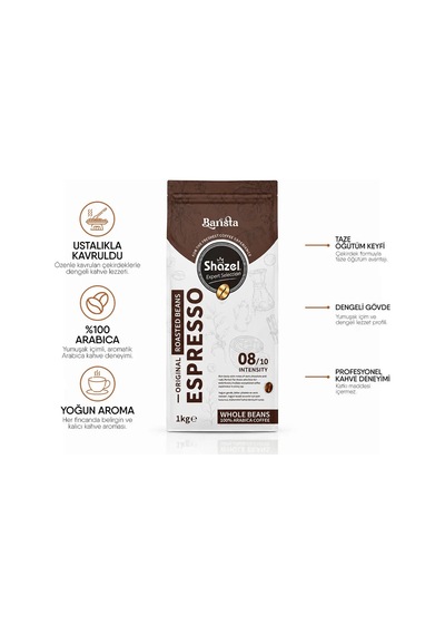 Shazel Espresso Kahve - Çekirdek - Flat Bottom 1000 Gr.- Adet Filtre