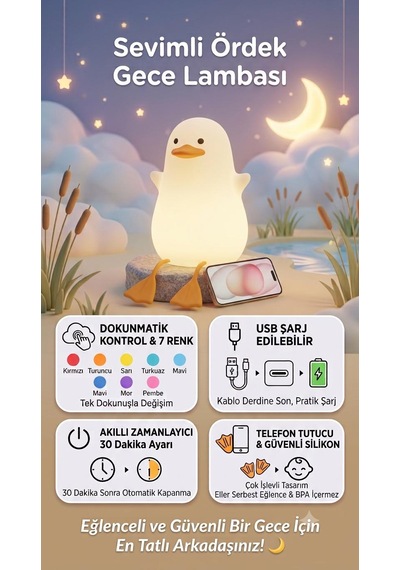 Renkli Usb Şarj Edilebilir Gece Lambası, Silikon, Hediyelik Eşya, Çocuk Gece Lambası Çok Renkli
