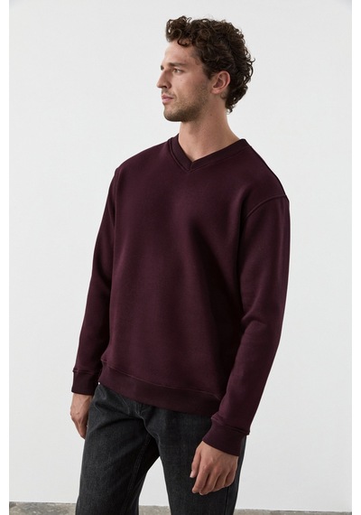 Grımelange Elıon Erkek V Yakalı Bordo Sweatshirt