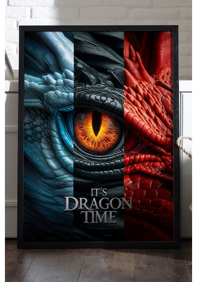 Game Of Thrones Dragons Siyah Ahşap Çerçeveli Poster, Dekoratif Dizi Duvar Tablosu