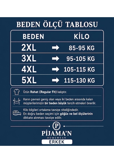 Pijamoni Erkek Battal Bisiklet Yaka Penye Uzun Kol Pijama Takımı 6700/7 - 1 Adet Mavi