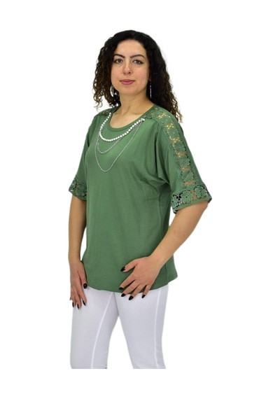 Caftan Kadın Kısa Kol Baskılı Bluz Bgl-st04708 Yeşil