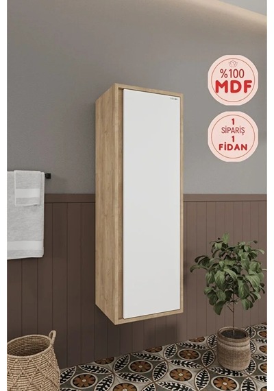 Banyo Gül 120 Cm Beyaz %100 Mdf Banyo Boy Dolabı Beyaz Meşe