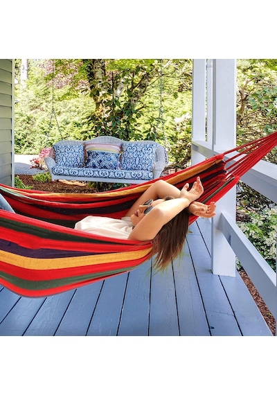 Valkyrie Çift Kişilik Xl 260x150cm Kemerli Kolay Kurulabilir Kanvas Hamak Çantalı Çok Renkli