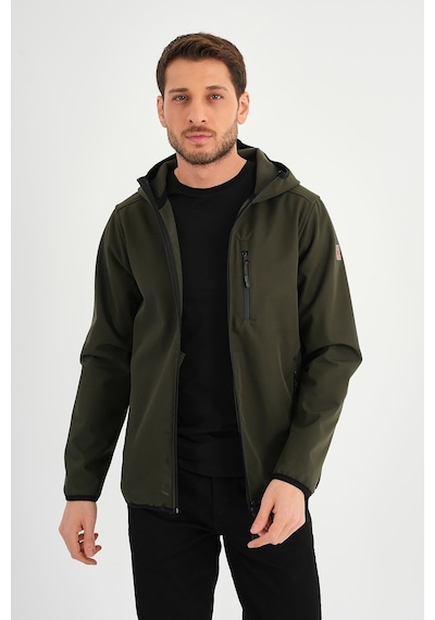 Alexander Gardi Alexandergardı Fermuarlı İçi Polarlı Su İtici Softshell Kumaş Kapüşonlu Mont E24-mnt-01 Haki