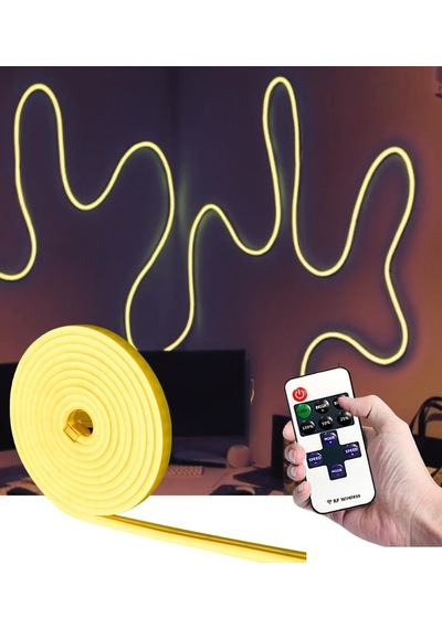 5 Metre Esnek Neon Led Şerit Dimmer Kumandalı Dekoratif Aydınlatma Seti Sb-6538 Sarı