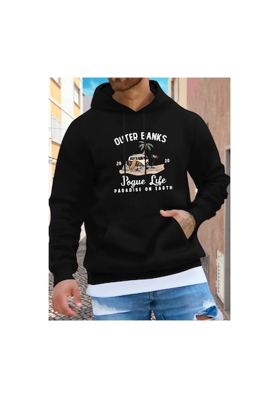 Medinenur Pogue Life Baskılı Kapüşonlu Sweatshirt Siyah