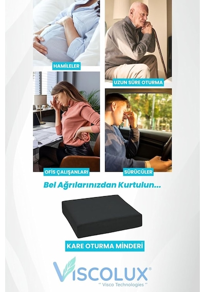 Kare Ortopedik Minder - Kare Oturma Minderi Tekerlekli Sandalye Ofis Araba Minderi Mavi Siyah