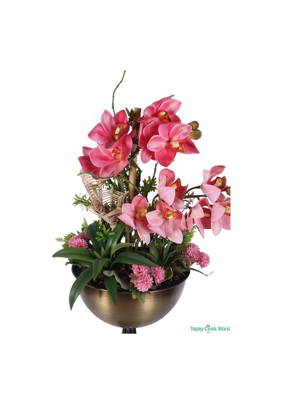 Yapay Çiçek Sitesi Metal Burgulu Vazoda Yapay Orkide Tanzimi 78 Cm Açık Pembe
