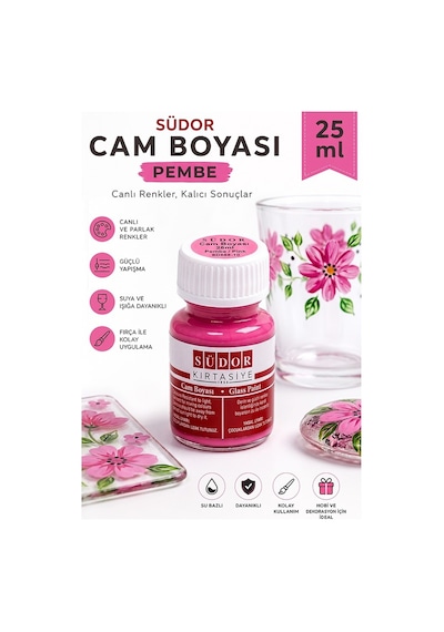 Cam Boyası Vitray Boyası 25 Ml 1 Adet Südor Su Bazlı Renkli Cam Vitray Boyası Sanat Hobi Pembe