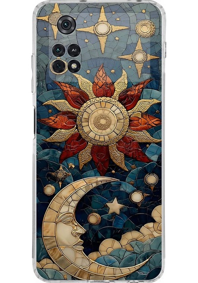 Printify Poco M4 Pro İle Uyumlu Vitray Sol Ve Luna Tasarımlı Şeffaf Silikon Kılıf Şeffaf