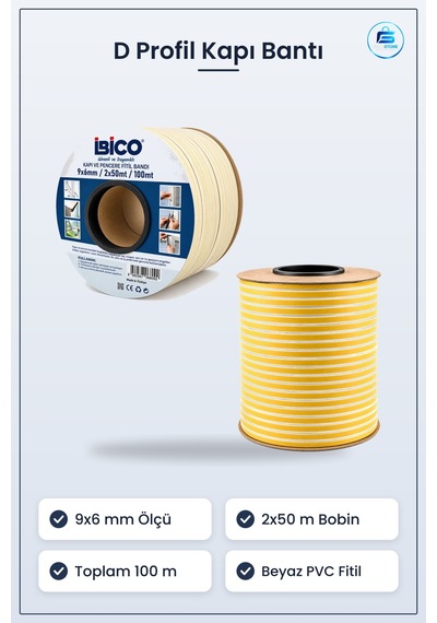 D Profil Kapı Pencere Bantı 9x6 Mm Beyaz Fitil 2x50m 100 M Rüzgar
