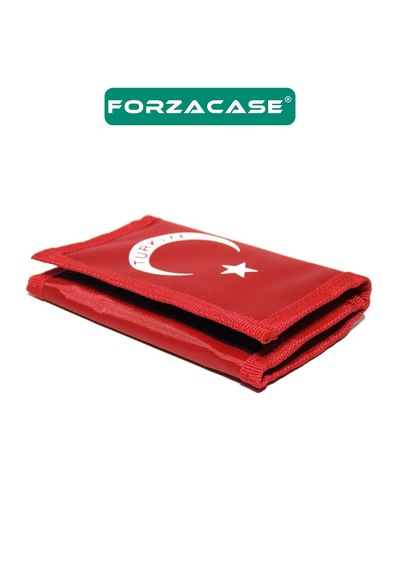 Forzacase 4 Göz İç Fermuarlı Türkiye Bayrak Desenli Cüzdan - Fc728 Kırmızı - Beyaz
