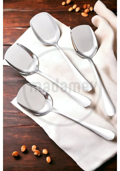 Madamev 4'lü Lüx Servis Kaşığı Seti Büyük Boy Paslanmaz Çelik Kaşık Salata Pasta Yemek Servis Mutfak