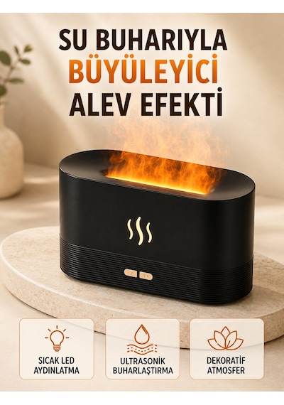 Led Alev Efektli Hava Nemlendirici 9 12 Saat Kullanımlı Aroma Difüzörü - Lisinya
