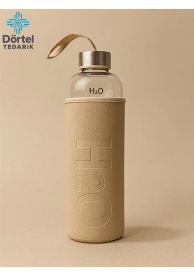 H2o Deri Kılıflı Cam Matara 1000 Ml Bej