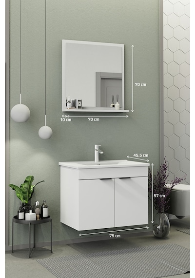 Biani Fix Arya 75 Cm Banyo Dolabı,Seramik Lavabolu, Aynalı,Lavabo Dahil,Mdf,Mat Beyaz Biani Fix Arya 75 Cm Banyo Dolabı,Seramik Lavabolu, Aynalı,Lavabo Dahil,Mdf,Mat Beyaz