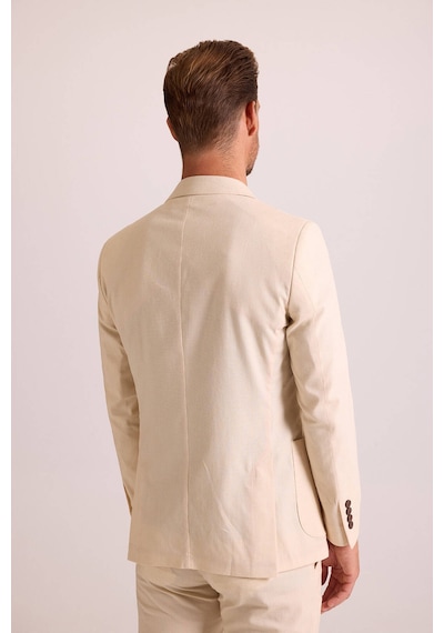 Ysf Erkek Bej Takım Elbise Keten Slim Fit Sivri Yaka Bej