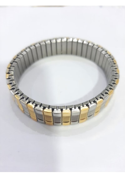 Çelik Bileklik Metal Desenli Elastik Model 1 Cm Genişlik 18 Cm Uzunluk Gold Gümüş Altın - Gümüş