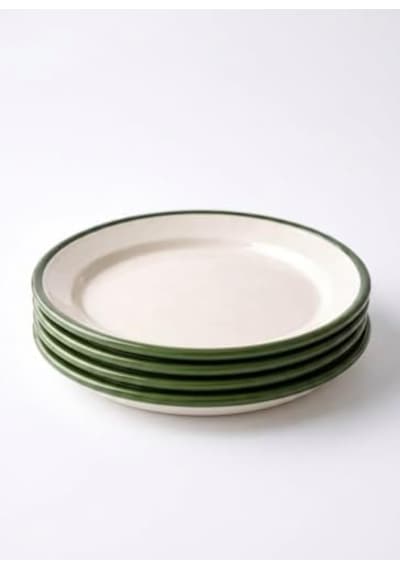 4&apos Lü Emaye Servis Tabağı Seti - 25 Cm Krem Renkli Yeşil Kenarlı Yemek Tabağı Takımı - Nostaljik Tasarım, Dayanıklı Ve Sağlıklı Mutfak Gereçleri - Kamp Ve Ev Kullanımına Uygun Açık