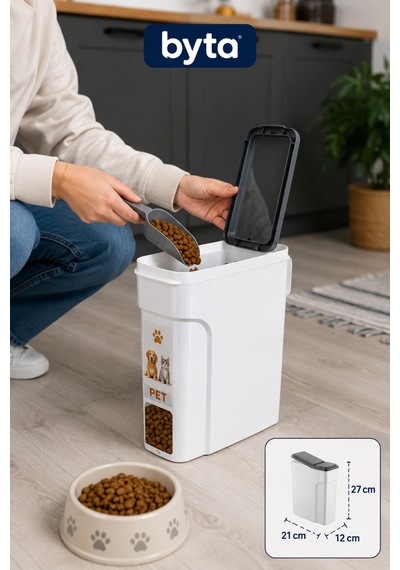 6 Litre Kapaklı Mama Saklama Kabı Hava Geçirmez Kedi Köpek Kuru Mama Saklama Kutusu