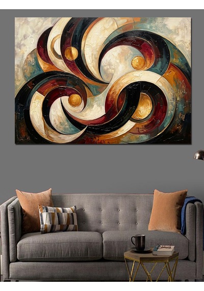 Soyut Geometrik Daireler Modern Sanat Dekoratif Kanvas - Mdf Ahşap Tablo