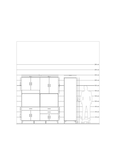 Kronos Gardrop 10 Raflı 3 Çekmeceli 8 Kapaklı 176x59x221 Çam-antrasit Antrasit
