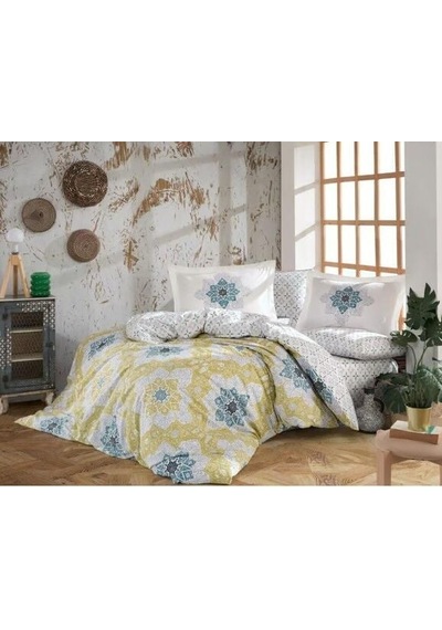 Hobby Kingsize Poplin Nevresim Amanda Sarı Çok Renkli