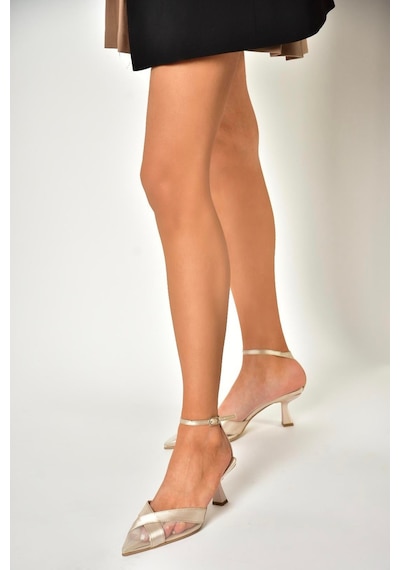 Fox Shoes U654074204 Bej Kumaş İnce Topuklu Kadın Ayakkabı Bej