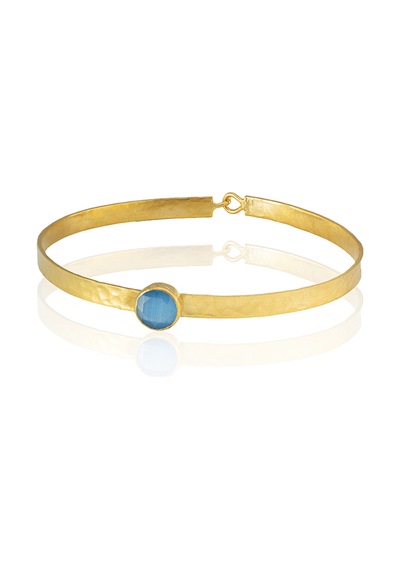 Kadir Jewellery 22 Ayar Altın Kaplama El İşçiliği Zirkon Taşlı Kadın Kelepçe Bilezik Koyu Mavi