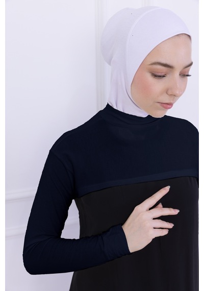 Loggia Balıkçı Yaka Boyunluklu Kolluk Lacivert - Likralı Dik Yakalı Kadın Body Tesettür Crop Bolero Lacivert