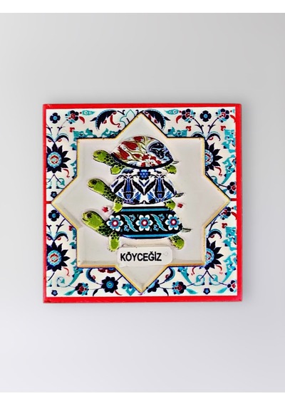 Köyceğiz Temalı Polyester Kabartmalı Kaplumbağa Desen Magnet 7 X 7 Cm Dekoratif Hediyelik Buzdolabı Süsü Kod:1196
