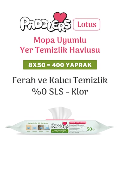 Easy Clean Lotus Çiçeği Kokulu Mopa Uyumlu Yer Temizlik Havlusu 8x50 400 Yaprak beyaz