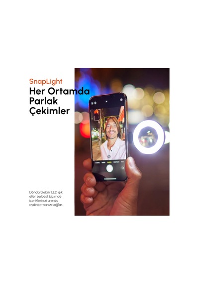 Shiftcam Snappocket Light Led Selfie Ring Işık, 4 Parlaklık Seviyesi, Dahili Batarya, Manyetik Telef Siyah
