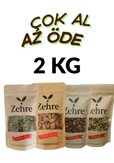 Zehre Büyük Boy 4'lü - 500 Gr Çiğ Kabak Çekirdeği İçi + 500 Gr Çiğ Badem İçi + 500 Gr Çiğ Fındık İçi + 500 Gr Ceviz İçi 2 KG