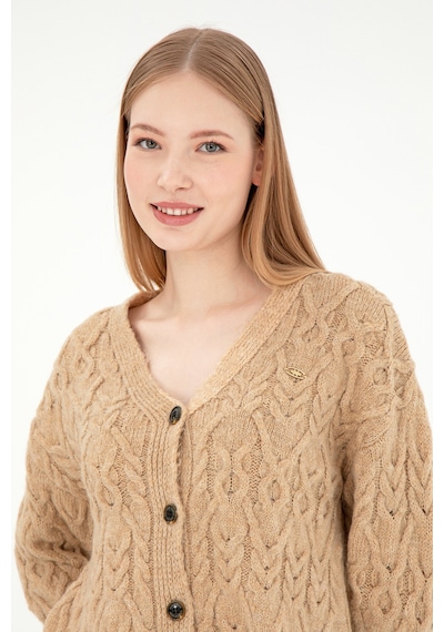 U.s. Polo Assn. Kadın Kum Melanj Hırka Triko 50293020-vr123 Kum Melanj