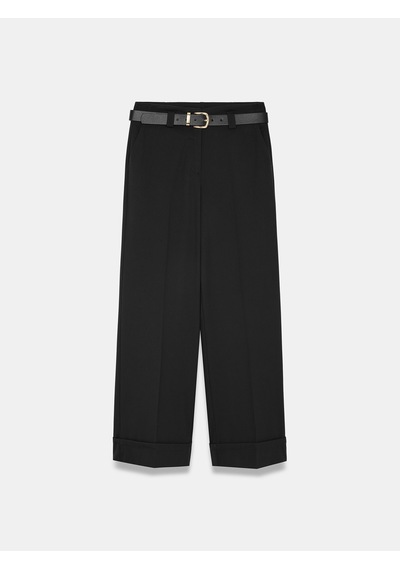 Dilvin 72821 Kemerli Kıvrık Paça Pantolon-siyah