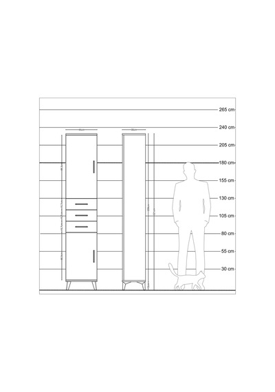 Arges Dolap 4 Raflı 3 Çekmeceli 2 Kapaklı 44x30x221 Antrasit-çam Antrasit