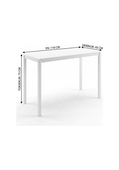 Minimal Beyaz Çok Amaçlı Masa 116x45x75 Cm Güçlendirilmiş Metal Profil Ayaklı