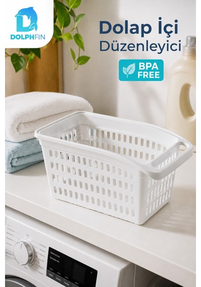 Dolap İçi Düzenleyici Sepet 33x17x15 Cm Saplı Çok Amaçlı Mutfak Banyo Organizeri Beyaz