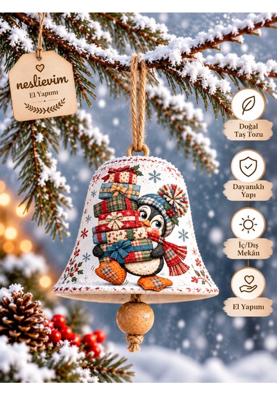 4 Tane Özel Seri El Yapımı Noel Çanları 7 CM