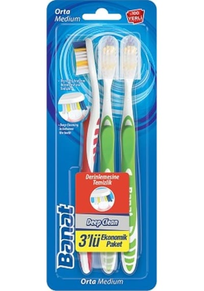 Banat Deep Clean Kapaklı Diş Fırçası 3'lü Ekonomik Paket Medium