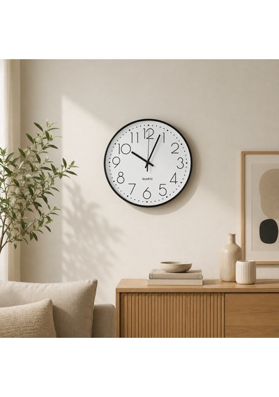 Modern Minimalist Beyaz Duvar Saati Siyah Çerçeveli Şık Mutfak Ve Salon Saati