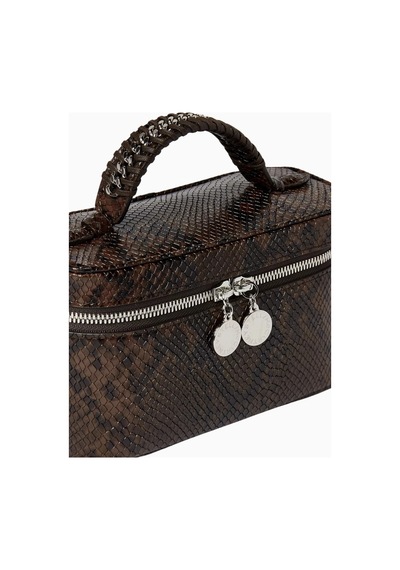 Stella Mccartney Python Desenli Shaggy Deer Vegan Deri, Lüks Zincir Detaylı Kozmetik Ve Omuz Çantası Kahverengi