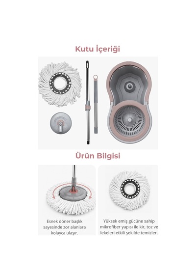 16lt. 360 Döner Başlıklı Temizlik Seti - Mikrofiber Mop Ve Kolay Sıkma Sistemi