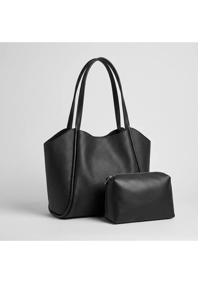 Zennamoda Kadın Siyah Yumuşak Deri Omuz Çantası 30x25 Cm Ekstra Makyaj Çantalı Çok Renkli